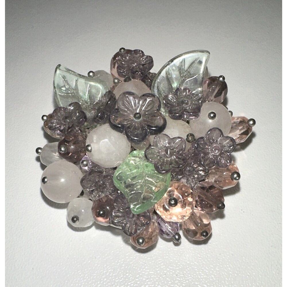 Floral Glass Quartz Pin Brooch, Pink Multi, J-01-39